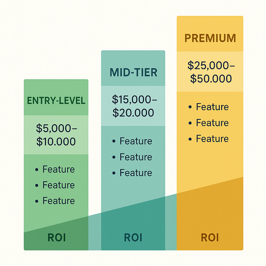 Cost breakdown visualization comparing entry-level, mid-tier, and premium affiliate systems